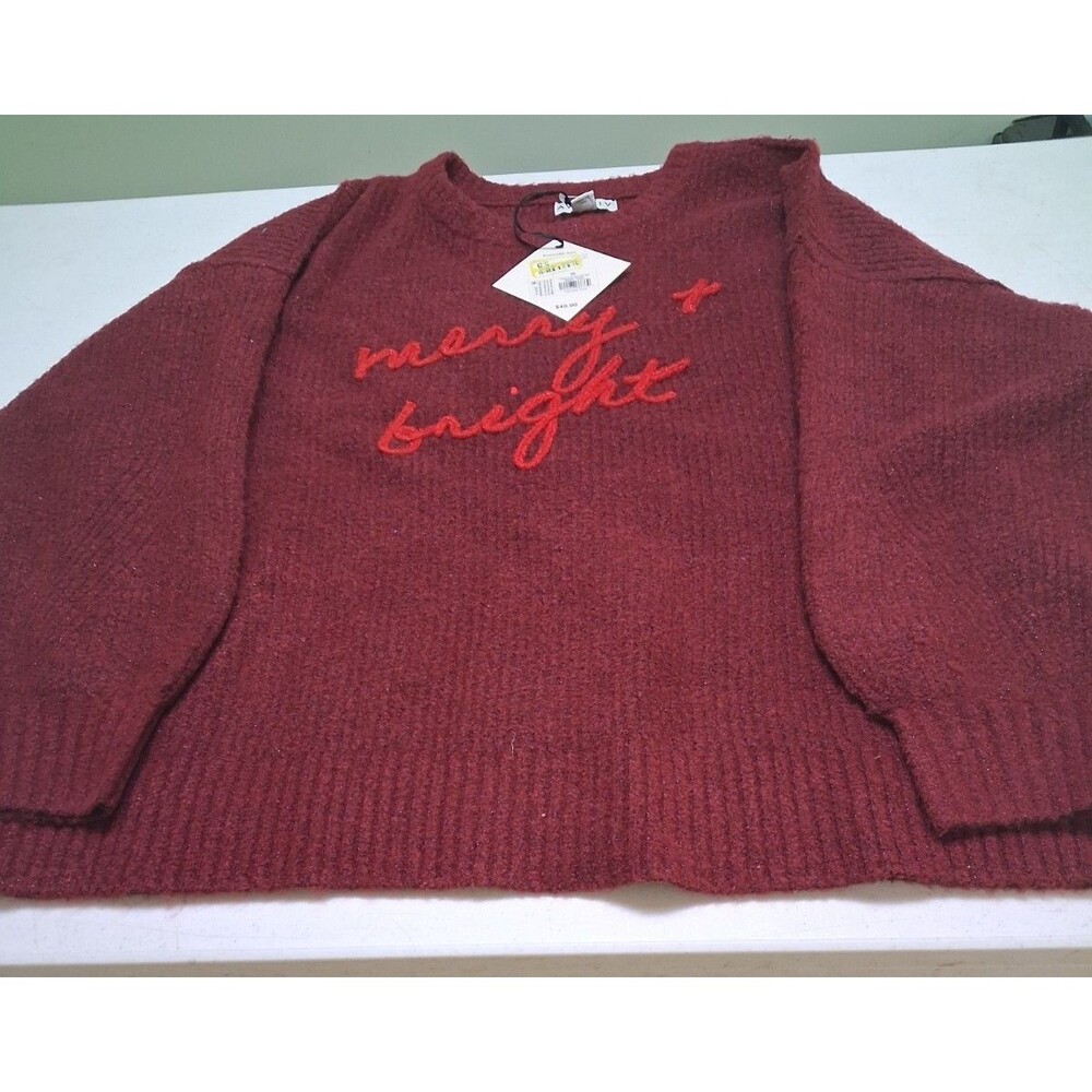 Ava & Viv Pullover Sweater Women's 3X Burgundy Cozy Holiday Long Sleeve Crewneck